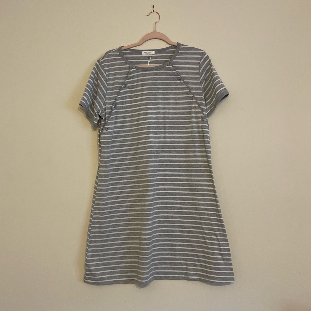 Grey Stripe Nursing Gown